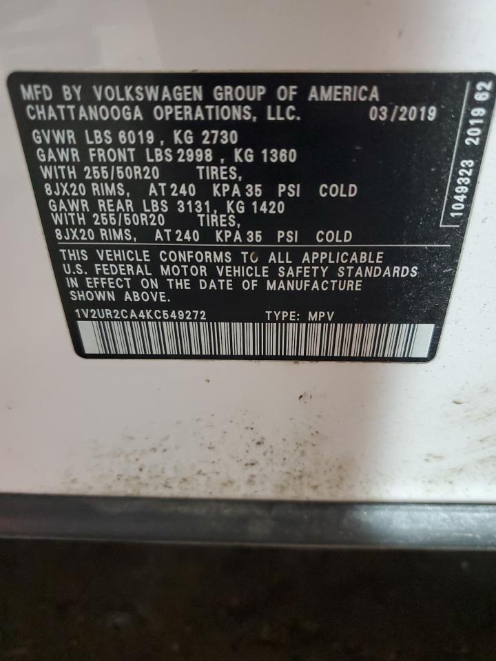 2019 Volkswagen Atlas Se VIN: 1V2UR2CA4KC549272 Lot: 66087785