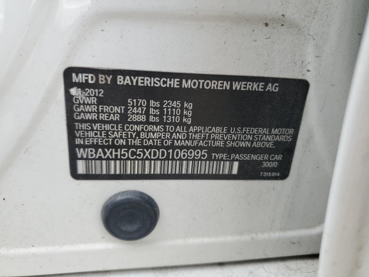 2013 BMW 528 Xi VIN: WBAXH5C5XDD106995 Lot: 64260265