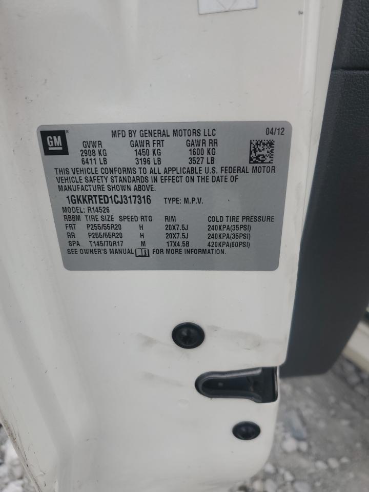 2012 GMC Acadia Denali VIN: 1GKKRTED1CJ317316 Lot: 67136785