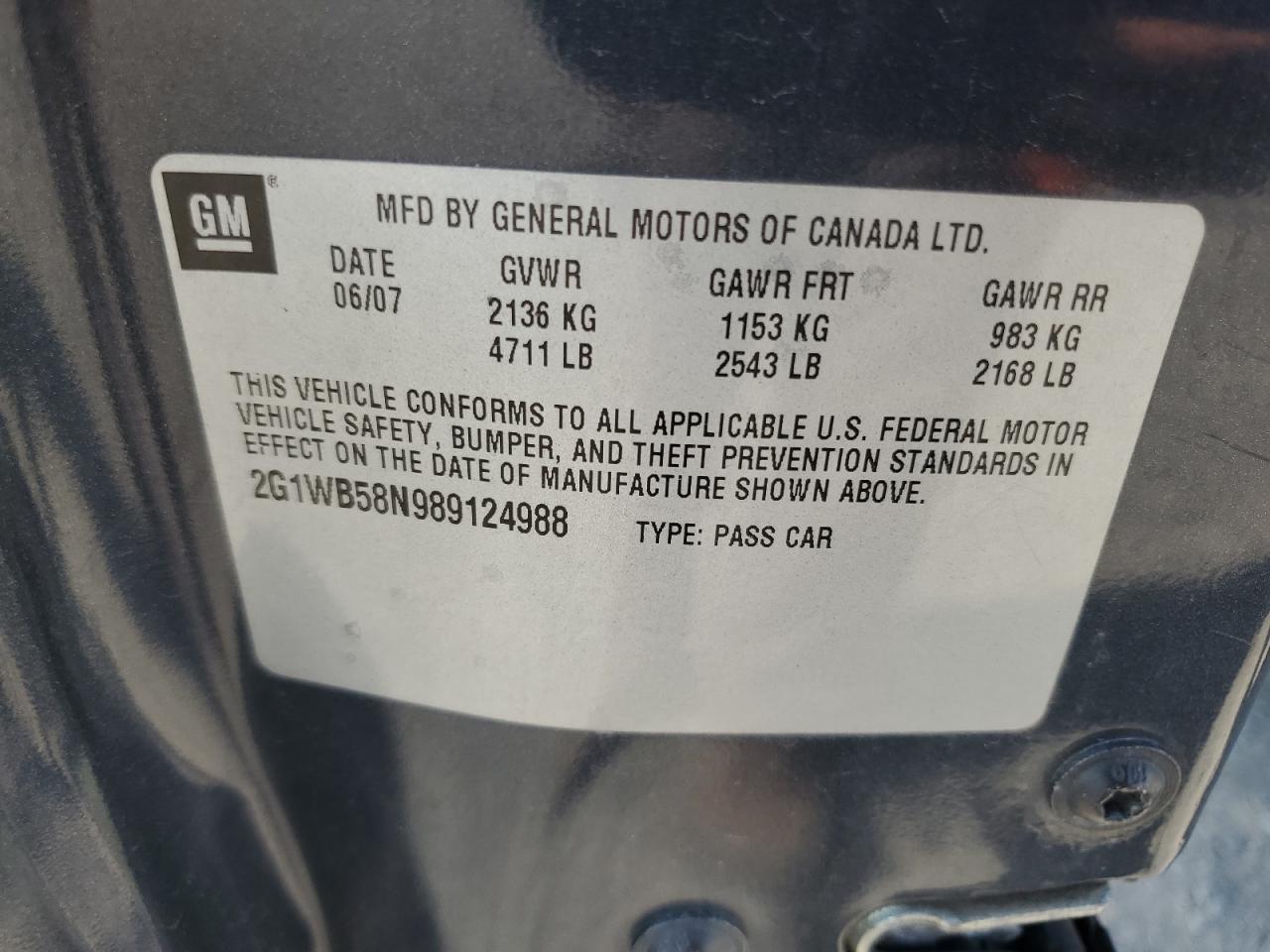 2008 Chevrolet Impala Ls VIN: 2G1WB58N989124988 Lot: 64797555