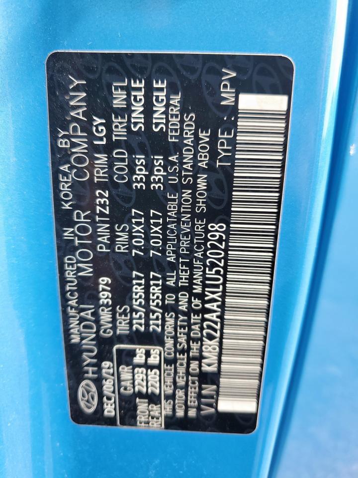 2020 Hyundai Kona Sel VIN: KM8K22AAXLU520298 Lot: 64858025