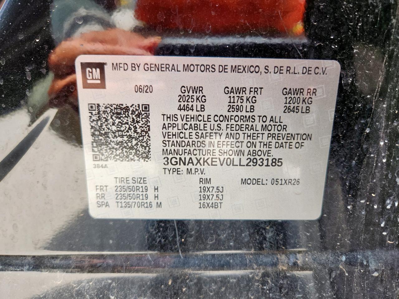 2020 Chevrolet Equinox Lt VIN: 3GNAXKEV0LL293185 Lot: 63986945