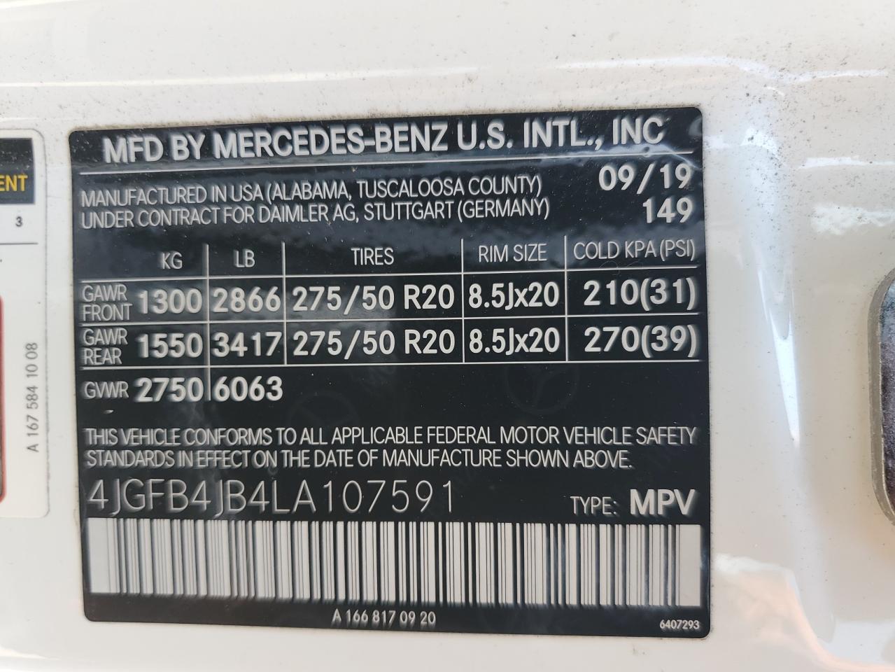 2020 Mercedes-Benz Gle 350 VIN: 4JGFB4JB4LA107591 Lot: 64389465