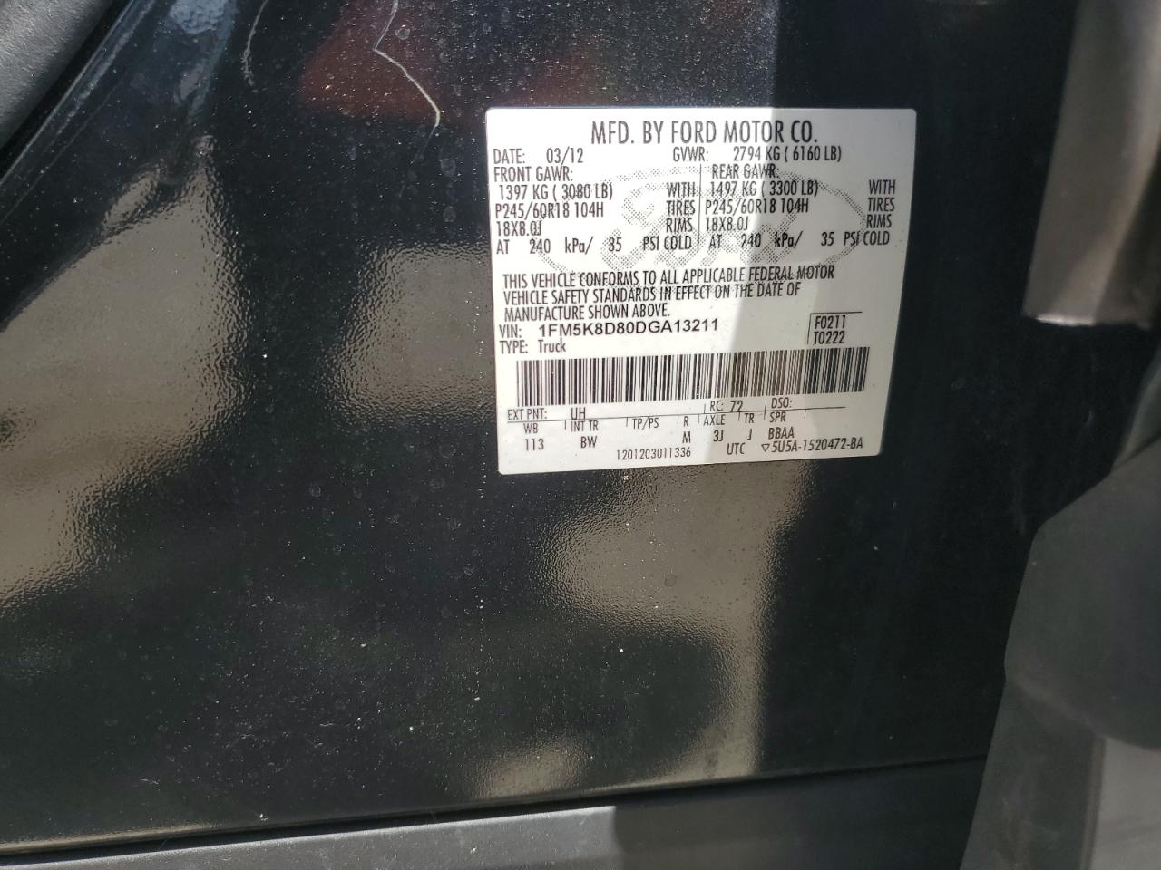 2013 Ford Explorer Xlt VIN: 1FM5K8D80DGA13211 Lot: 64182555
