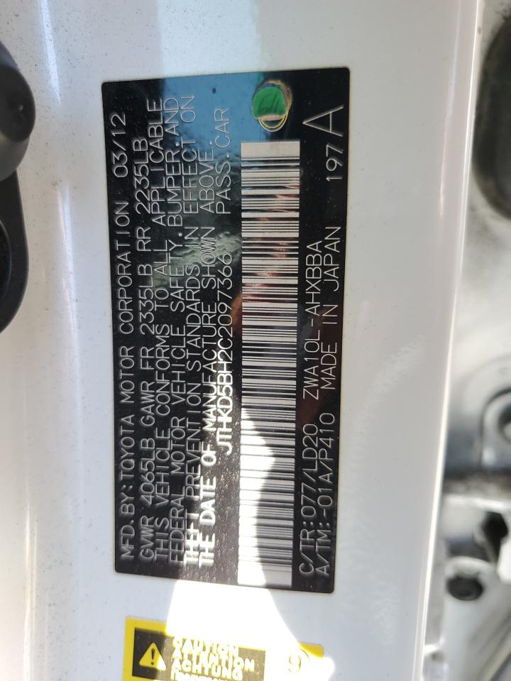 2012 Lexus Ct 200 VIN: JTHKD5BH2C2097366 Lot: 63126515