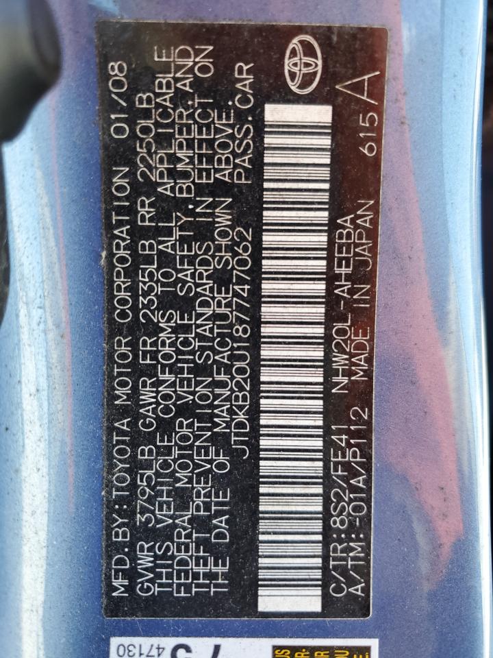 2008 Toyota Prius VIN: JTDKB20U187747062 Lot: 64649945