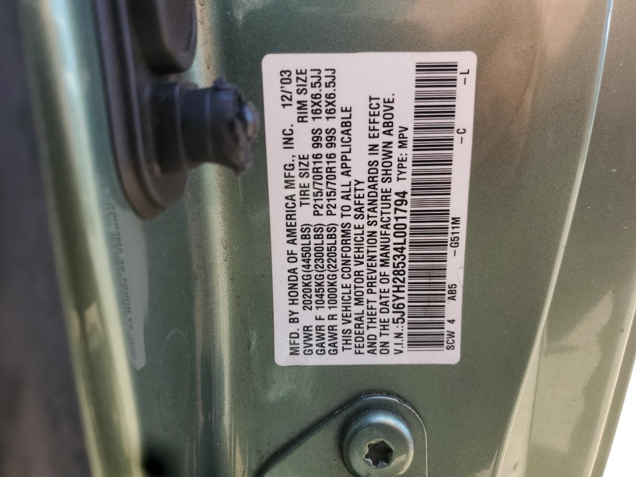 2004 Honda Element Ex VIN: 5J6YH28534L001794 Lot: 62863315