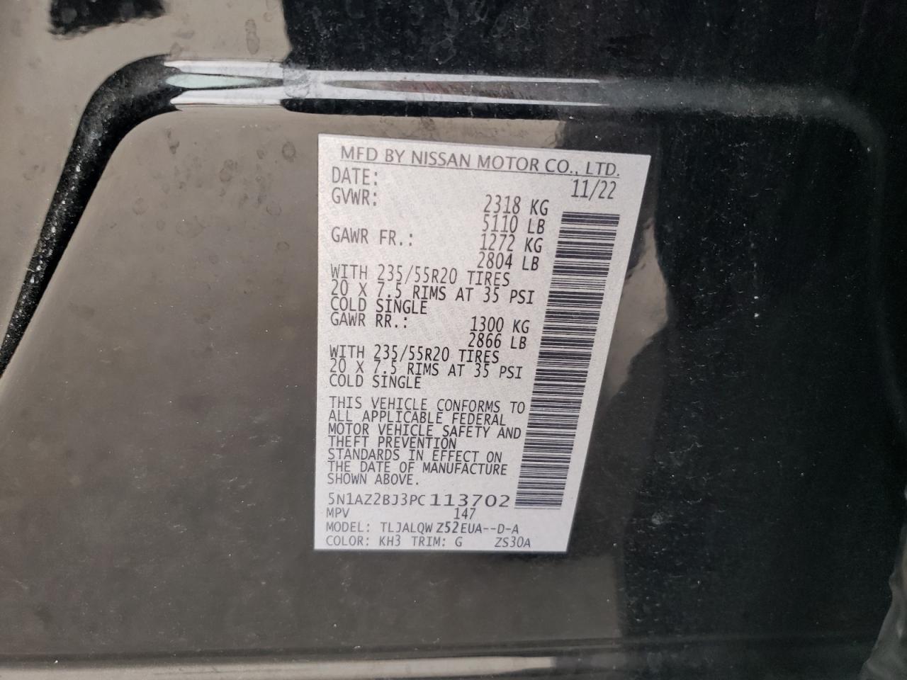 2023 Nissan Murano Sv VIN: 5N1AZ2BJ3PC113702 Lot: 64431745