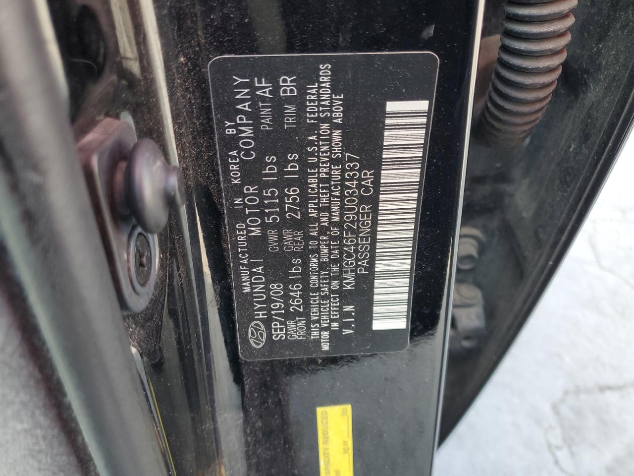 2009 Hyundai Genesis 4.6L VIN: KMHGC46F29U034337 Lot: 63147965