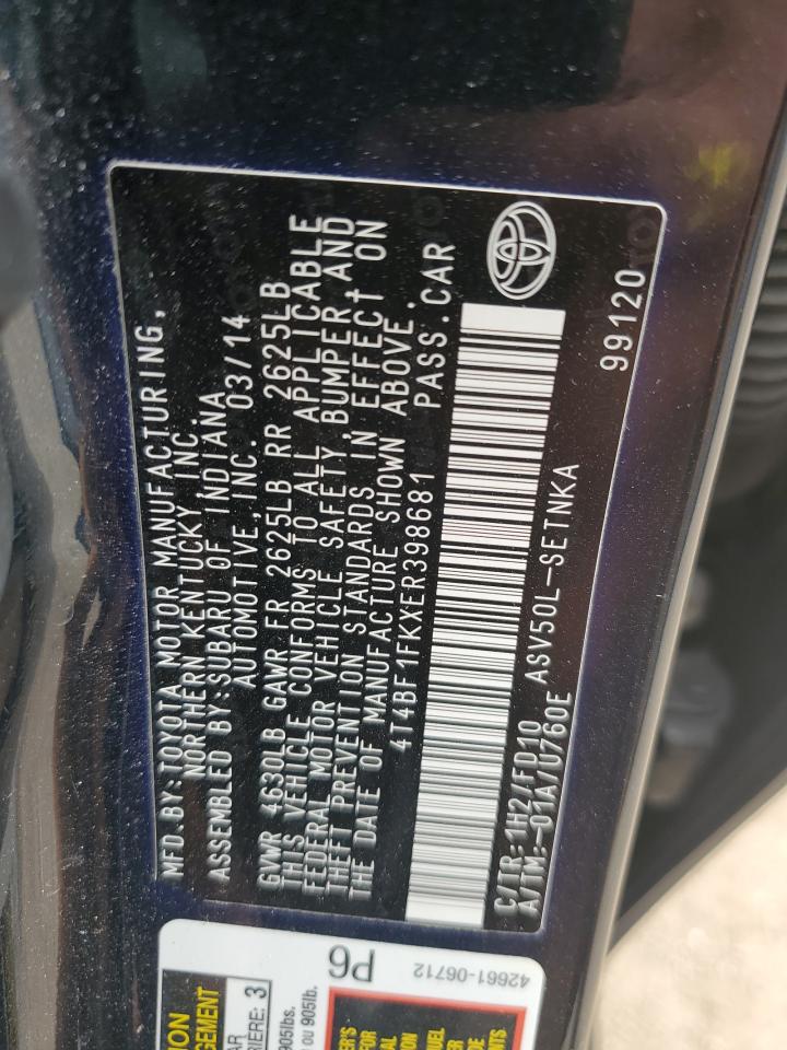 2014 Toyota Camry L VIN: 4T4BF1FKXER398681 Lot: 65239245