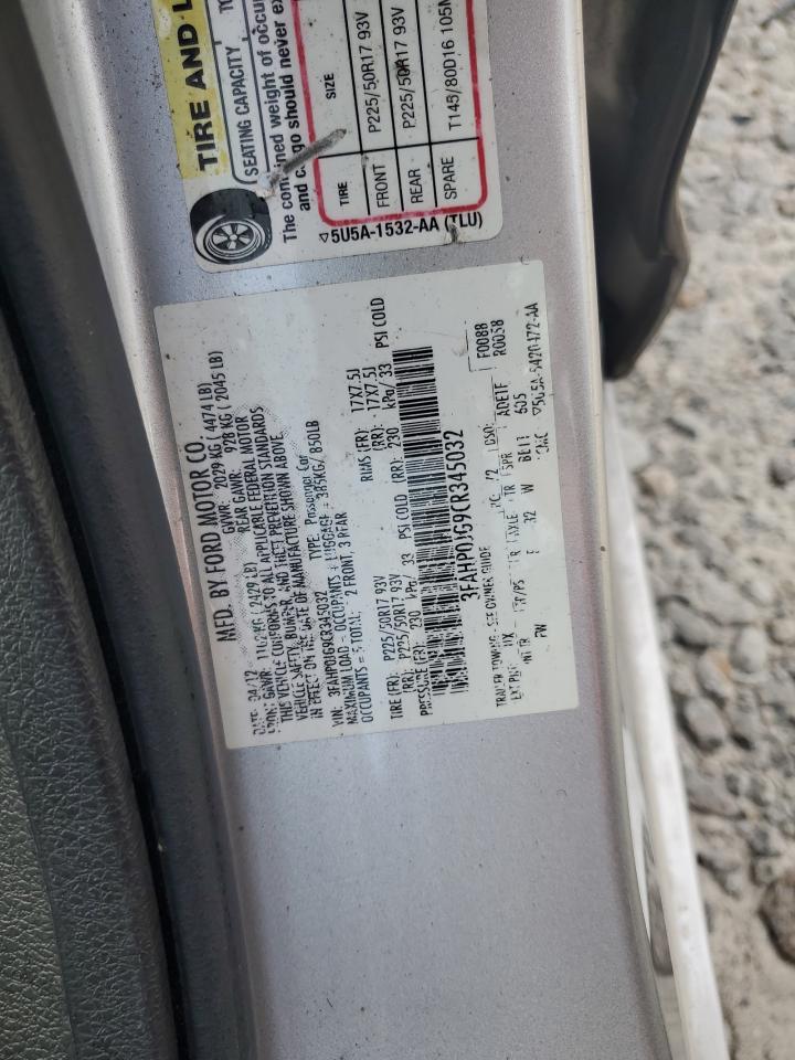 2012 Ford Fusion Sel VIN: 3FAHP0JG9CR345032 Lot: 63092475