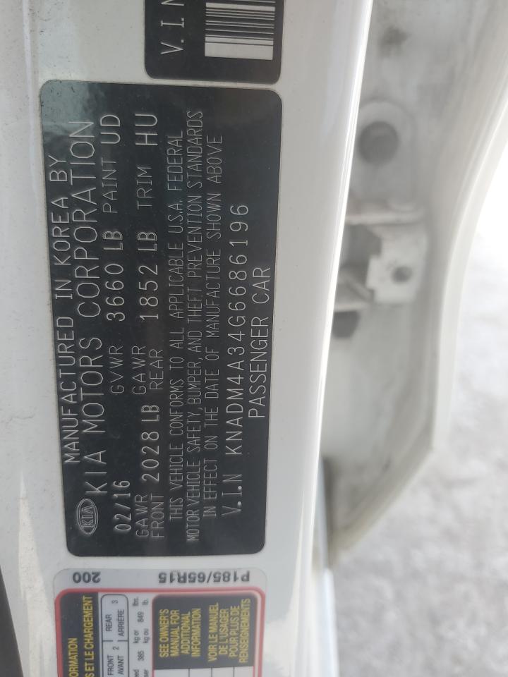 2016 Kia Rio Lx VIN: KNADM4A34G6686196 Lot: 63645295
