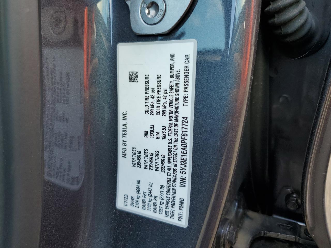 2023 Tesla Model 3 VIN: 5YJ3E1EA0PF617724 Lot: 64719645