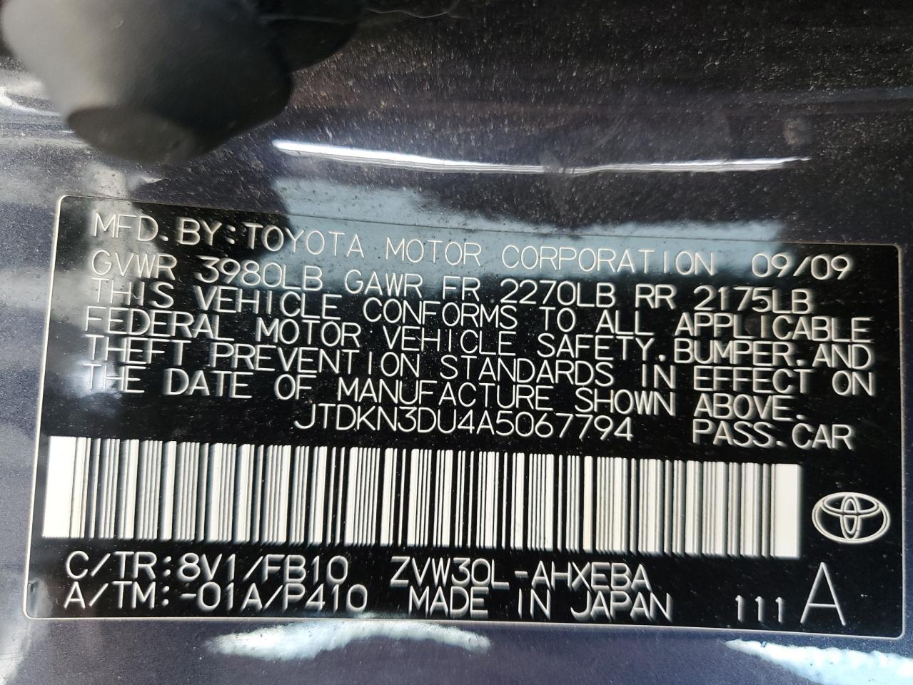 2010 Toyota Prius VIN: JTDKN3DU4A5067794 Lot: 60928825