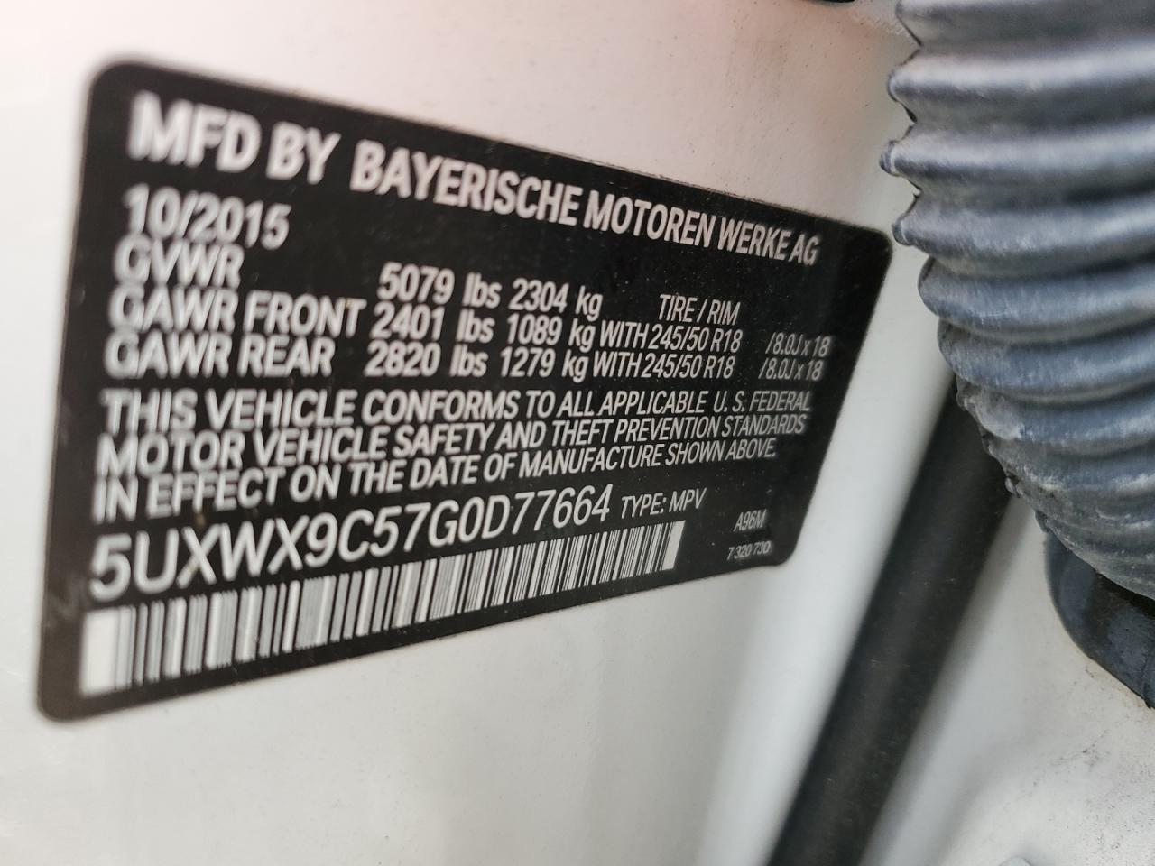 2016 BMW X3 xDrive28I VIN: 5UXWX9C57G0D77664 Lot: 65186985
