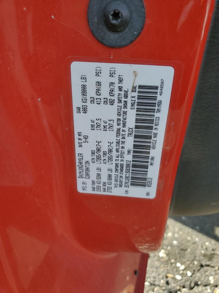 2003 Dodge Ram 2500 St VIN: 3D7KU28C13G838812 Lot: 64419205