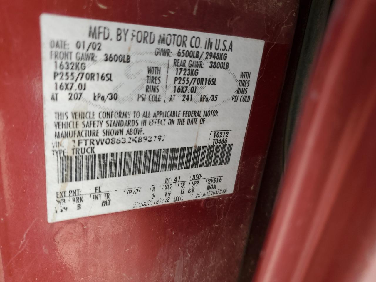 2002 Ford F150 Supercrew VIN: 1FTRW08632KB93797 Lot: 93324285