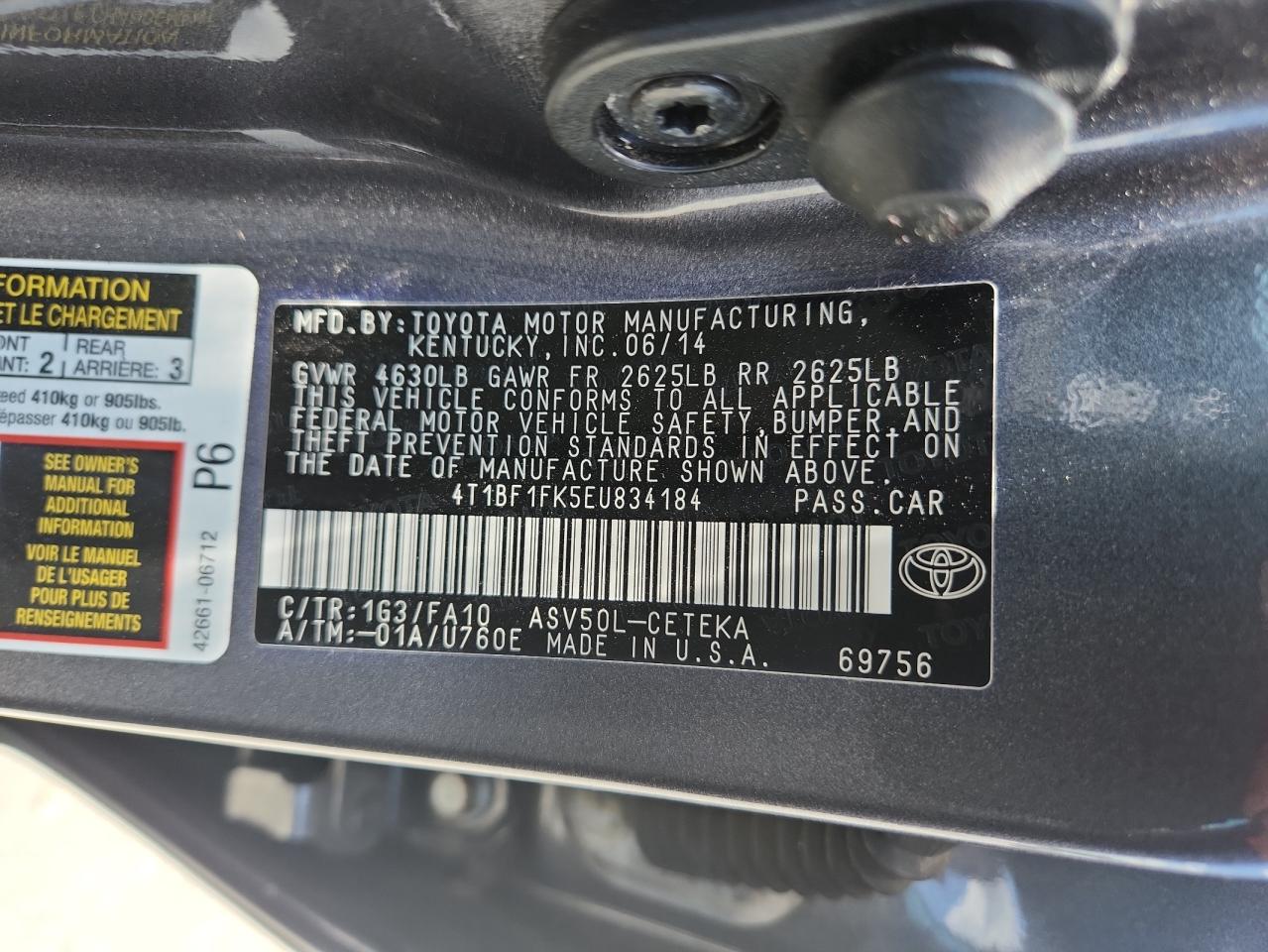 4t1bf1fk5eu834184 4T1BF1FK5EU834184 2014 Toyota Camry L