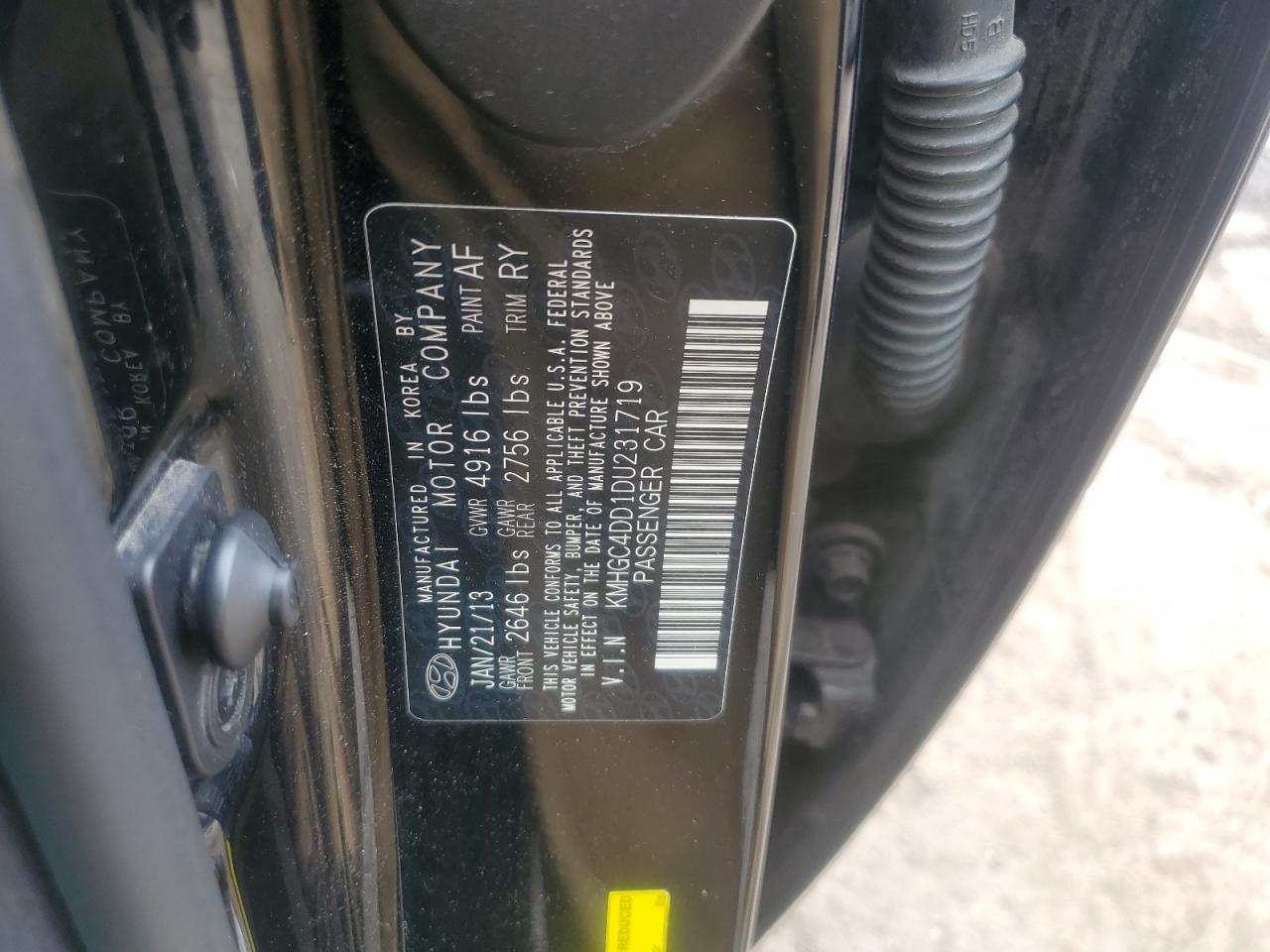 2013 Hyundai Genesis 3.8L VIN: KMHGC4DD1DU231719 Lot: 64284265