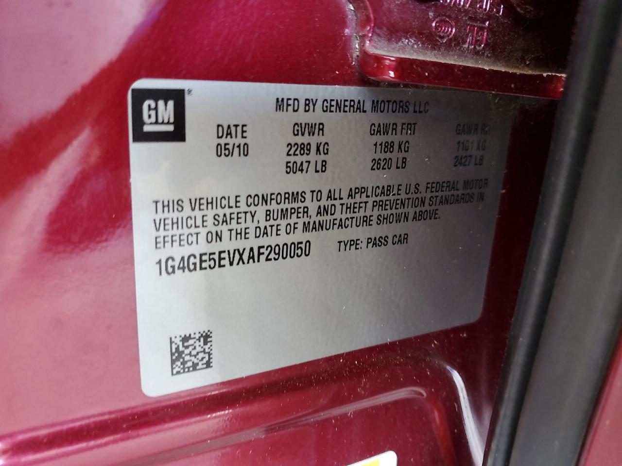 2010 Buick Lacrosse Cxs VIN: 1G4GE5EVXAF290050 Lot: 65006685