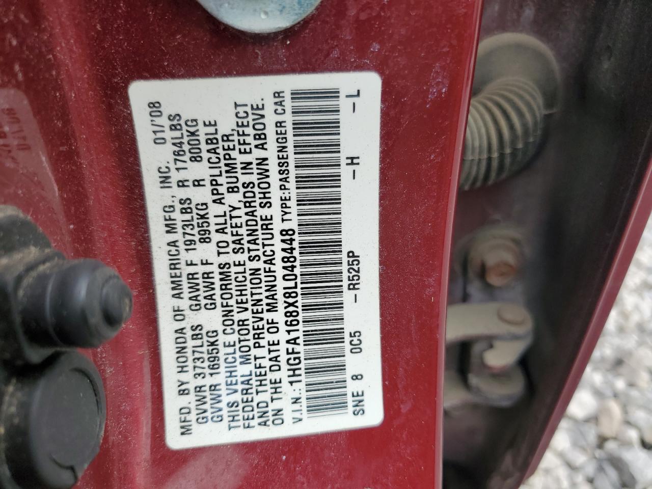 2008 Honda Civic Ex VIN: 1HGFA168X8L048448 Lot: 65529565