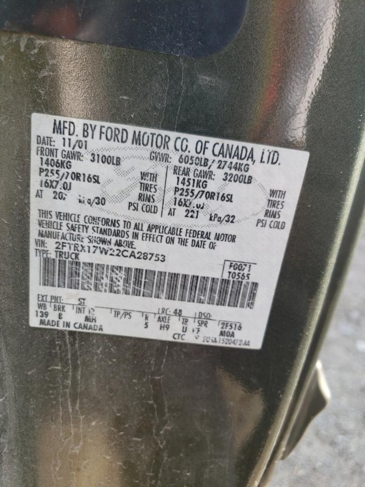 2002 Ford F150 VIN: 2FTRX17W22CA28753 Lot: 63737585