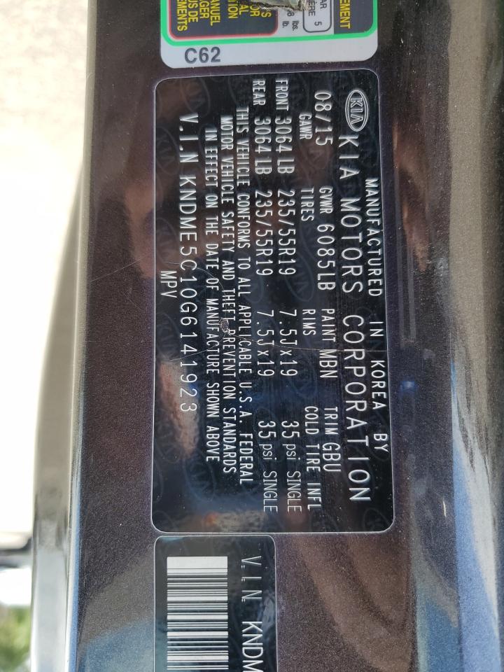 2016 Kia Sedona Sxl VIN: KNDME5C10G6141923 Lot: 64624705