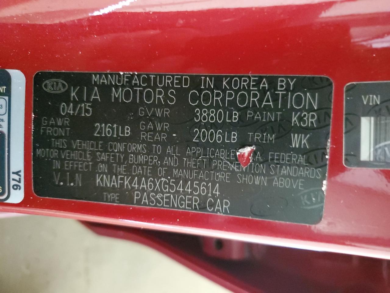 2016 Kia Forte Lx VIN: KNAFK4A6XG5445614 Lot: 65096535