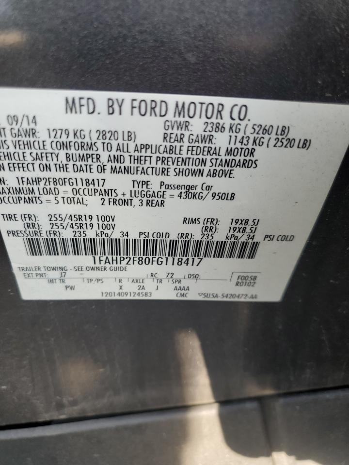 2015 Ford Taurus Limited VIN: 1FAHP2F80FG118417 Lot: 65682195