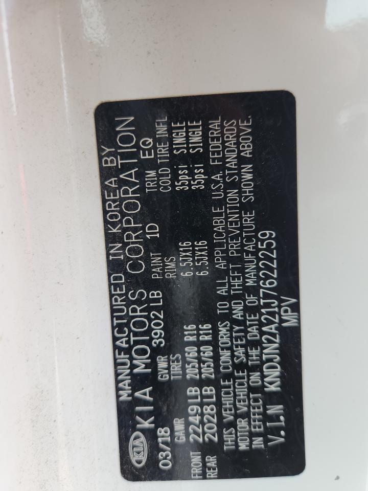 2018 Kia Soul VIN: KNDJN2A21J7622259 Lot: 64958365