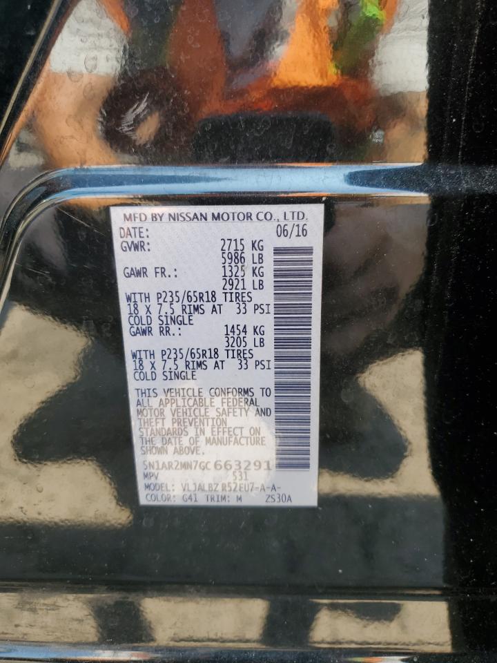 2016 Nissan Pathfinder S VIN: 5N1AR2MN7GC663291 Lot: 65246755