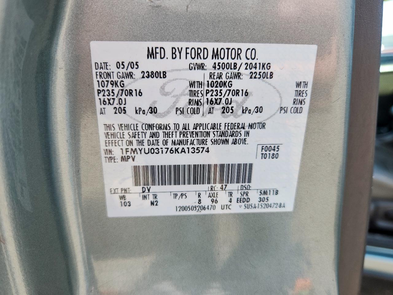 2006 Ford Escape Xlt VIN: 1FMYU03176KA13574 Lot: 64099355