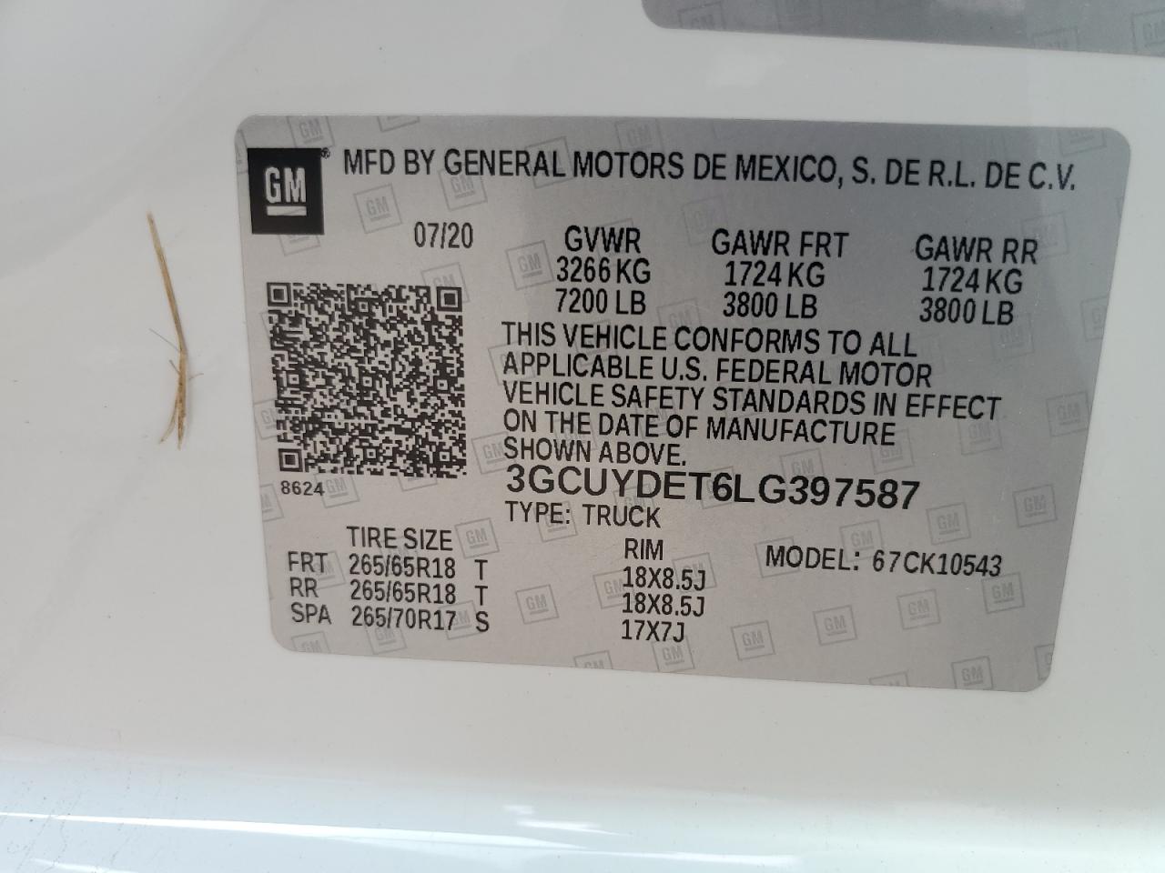 2020 Chevrolet Silverado K1500 Lt VIN: 3GCUYDET6LG397587 Lot: 63421485