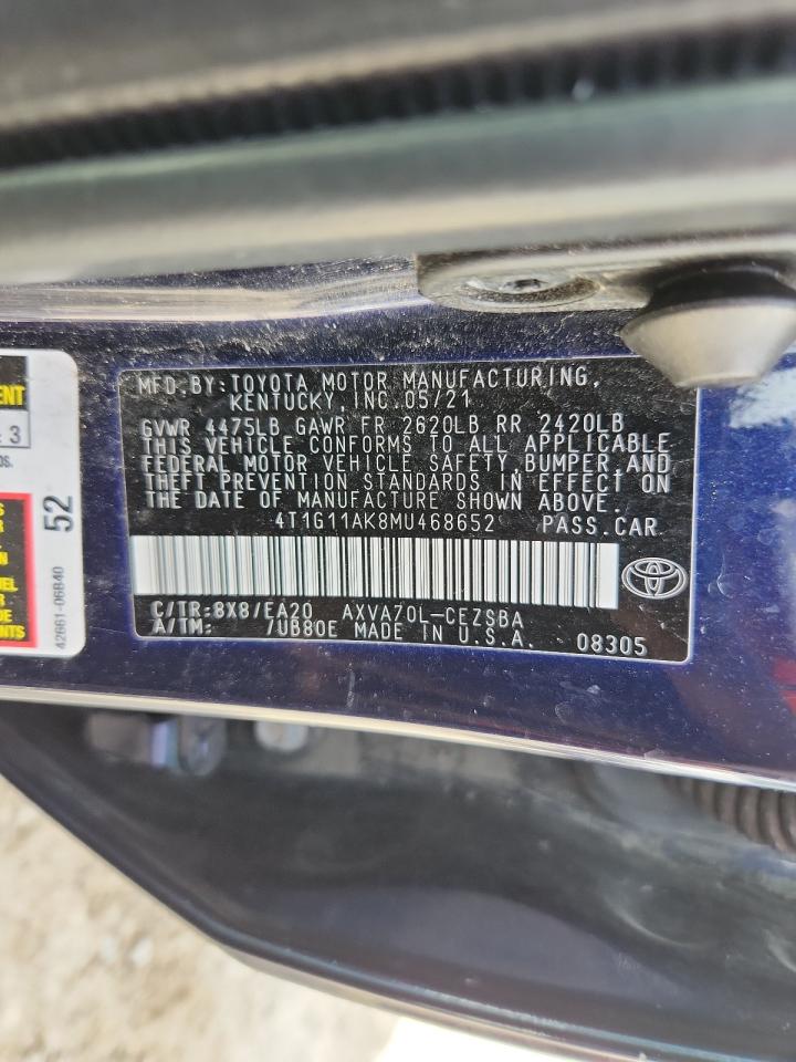 2021 Toyota Camry Se VIN: 4T1G11AK8MU468652 Lot: 65213795