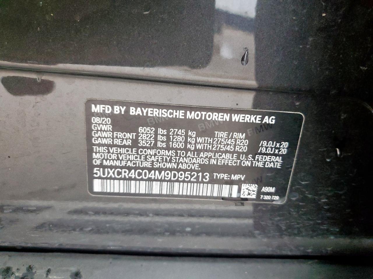 2021 BMW X5 Sdrive 40I VIN: 5UXCR4C04M9D95213 Lot: 63522875