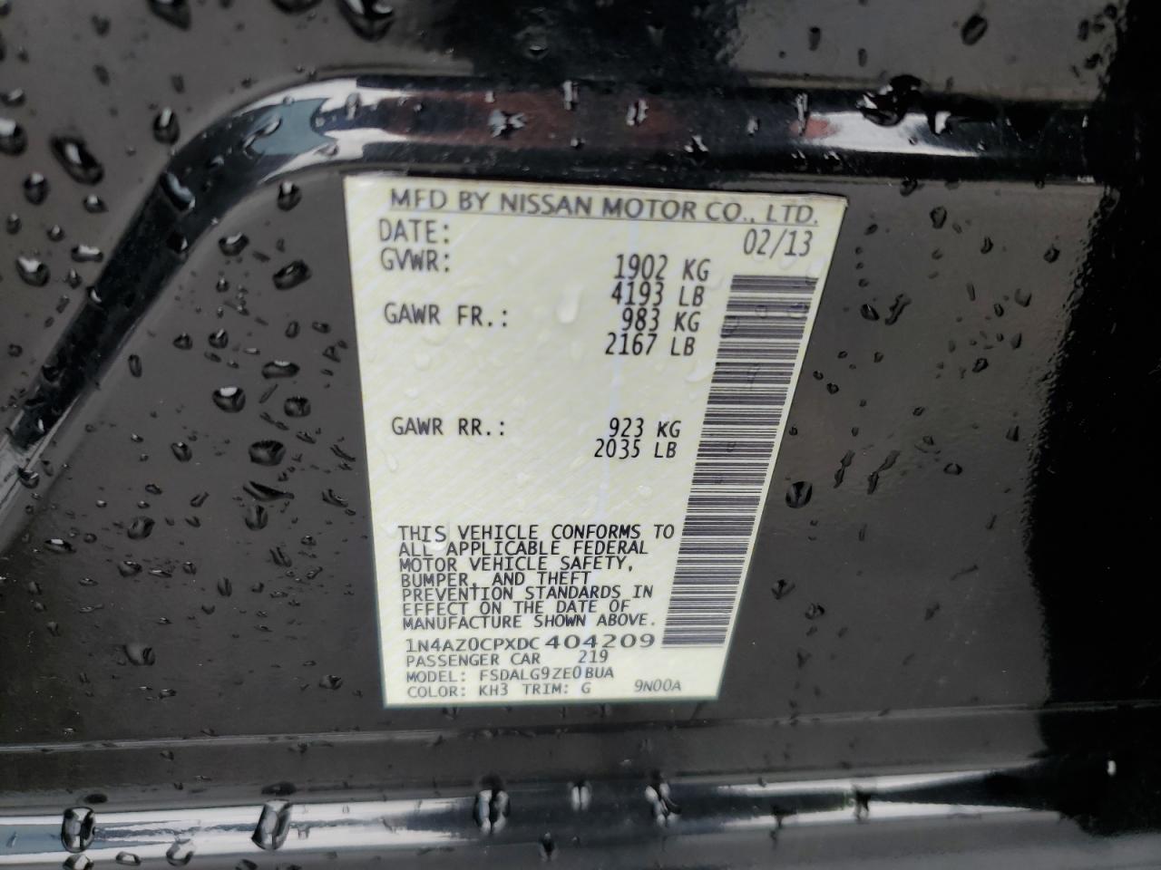 2013 Nissan Leaf S VIN: 1N4AZ0CPXDC404209 Lot: 65017735