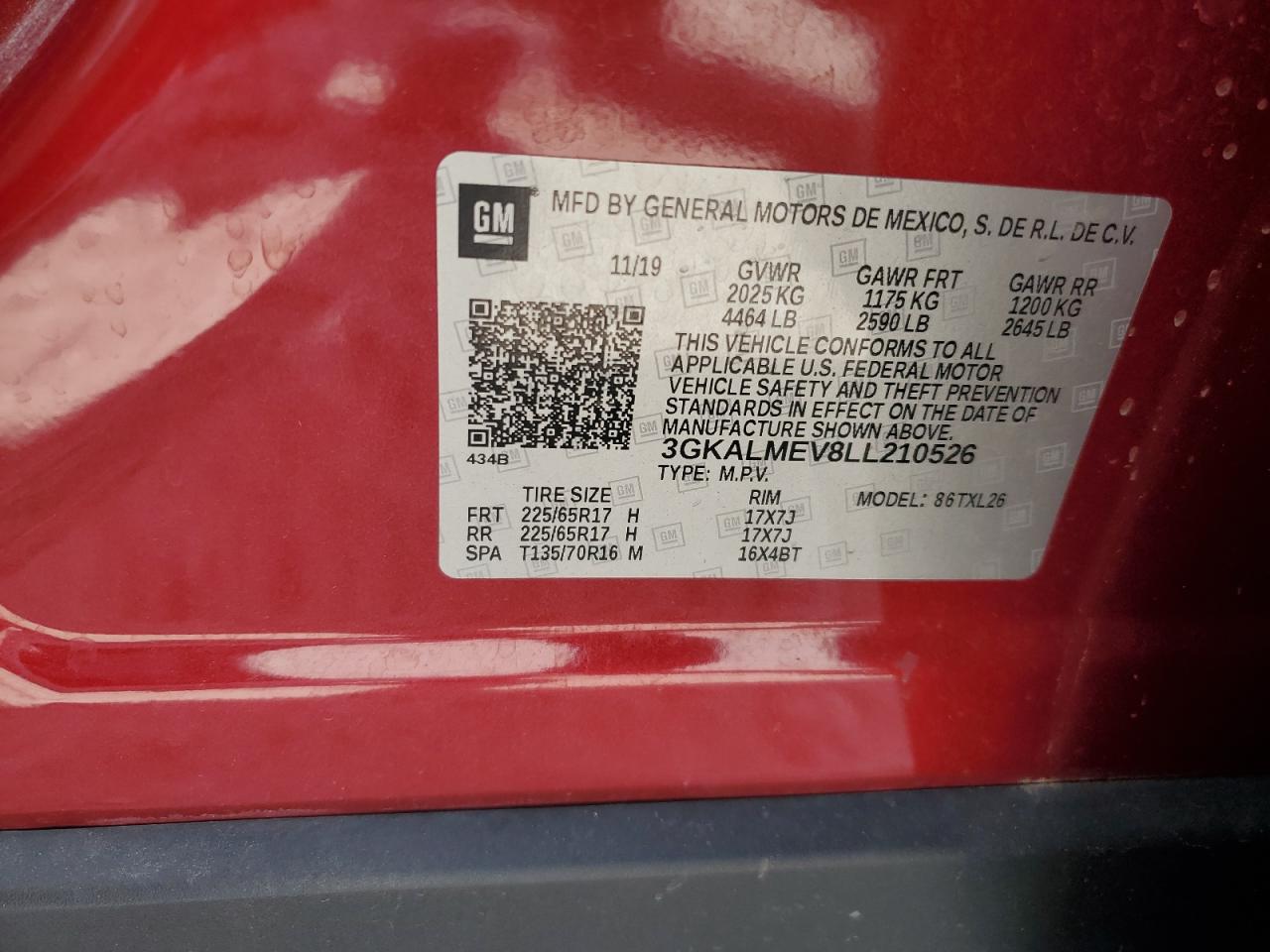 2020 GMC Terrain Sle VIN: 3GKALMEV8LL210526 Lot: 62714115