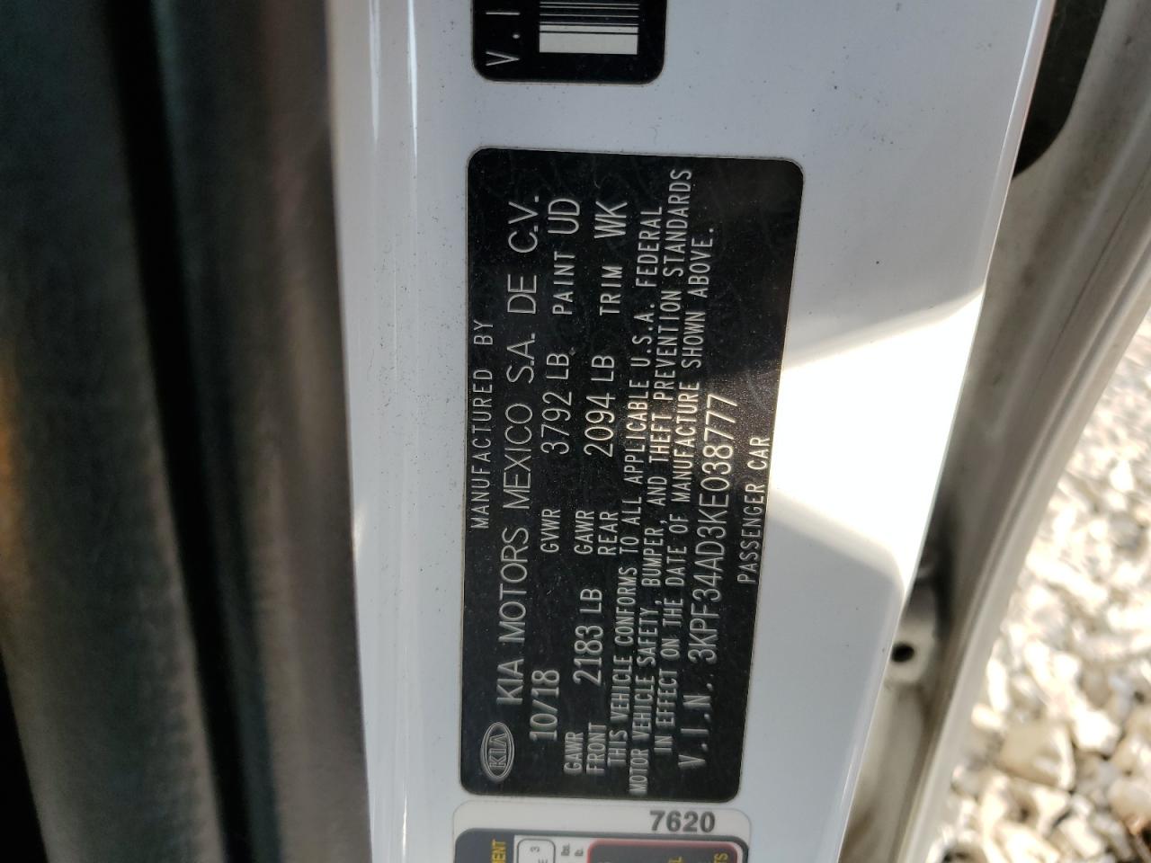 2019 Kia Forte Gt Line VIN: 3KPF34AD3KE038777 Lot: 62892905