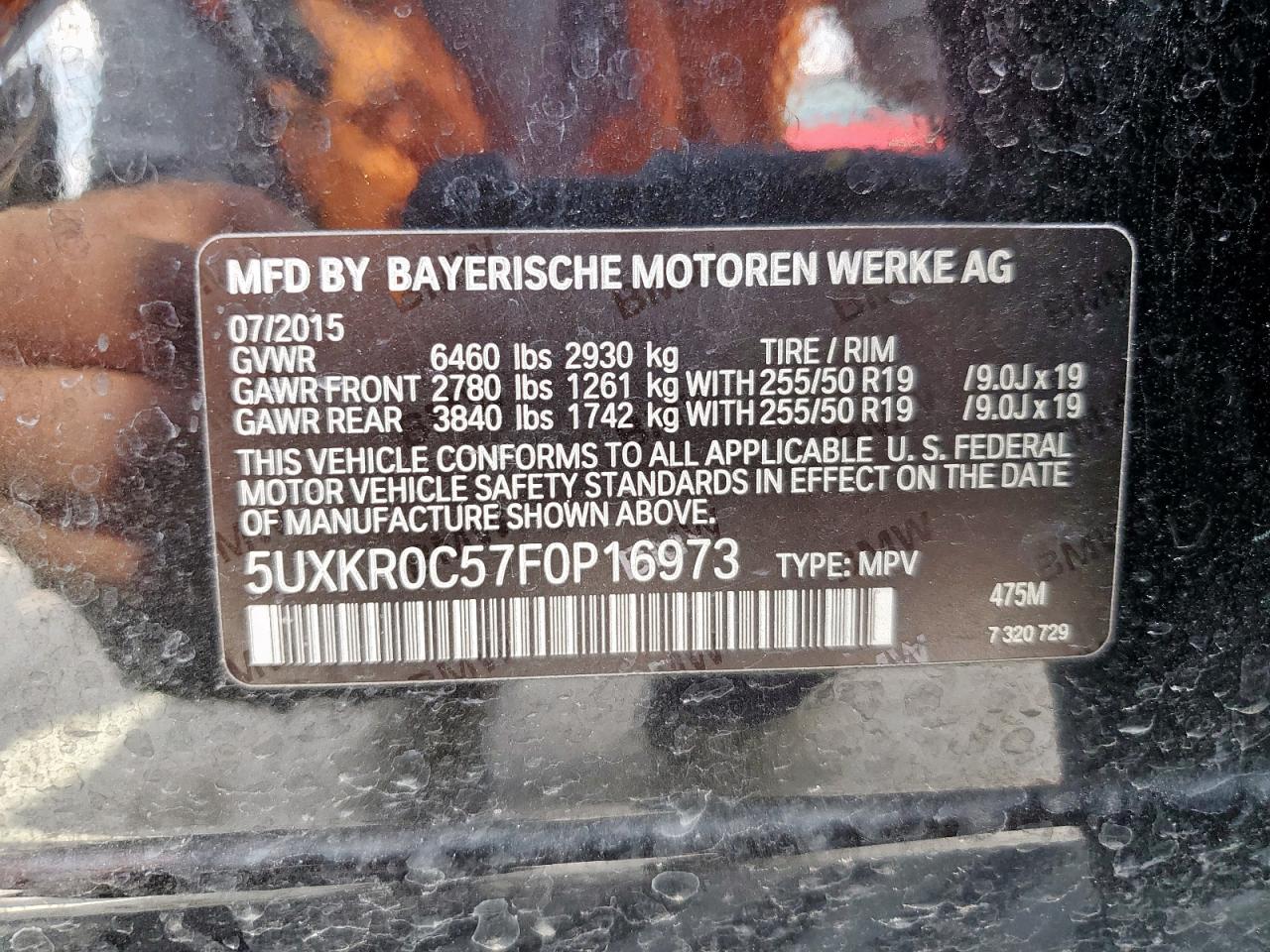 2015 BMW X5 xDrive35I VIN: 5UXKR0C57F0P16973 Lot: 64086995