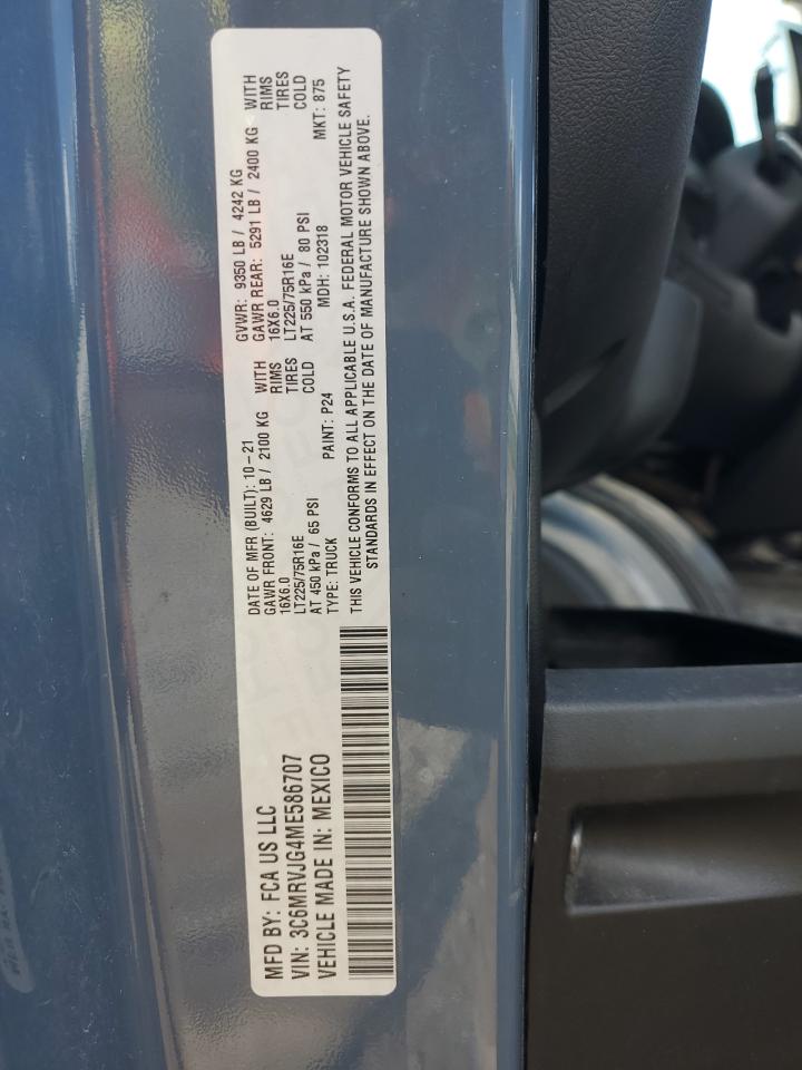 2021 Ram Promaster 3500 3500 High VIN: 3C6MRVJG4ME586707 Lot: 65279355