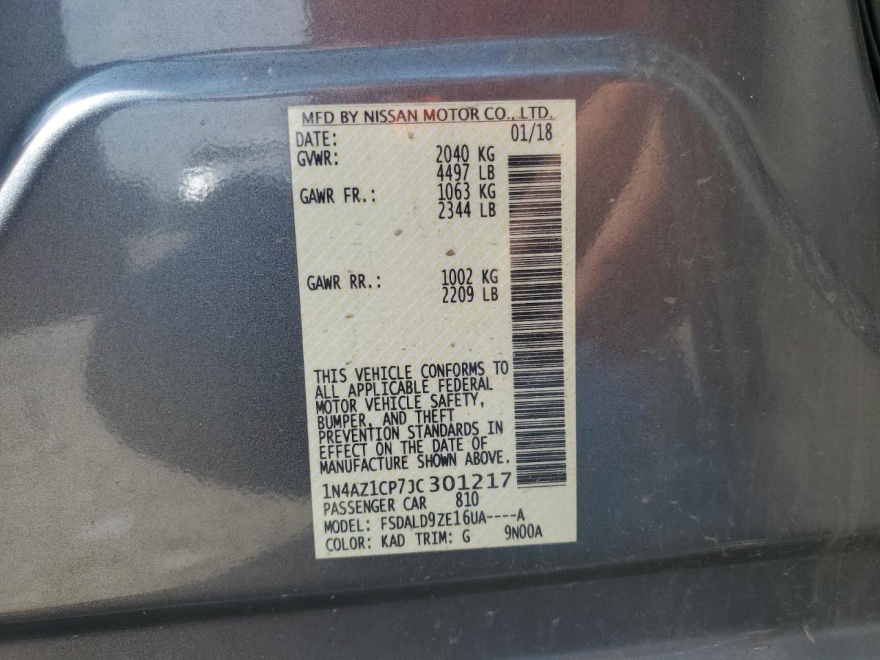 2018 Nissan Leaf S VIN: 1N4AZ1CP7JC301217 Lot: 63772675