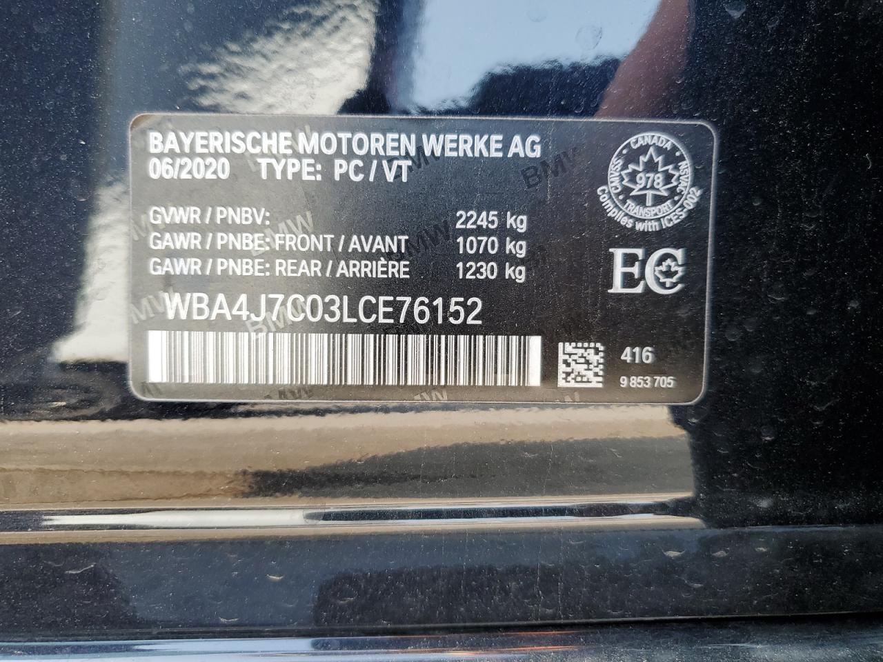 2020 BMW 440Xi Gran Coupe VIN: WBA4J7C03LCE76152 Lot: 64484805