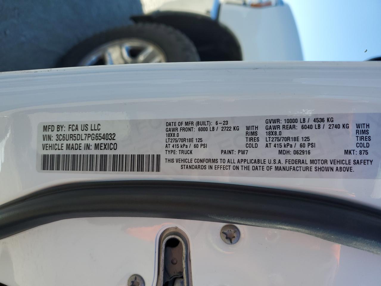 2023 Ram 2500 Big Horn VIN: 3C6UR5DL7PG654032 Lot: 64444685