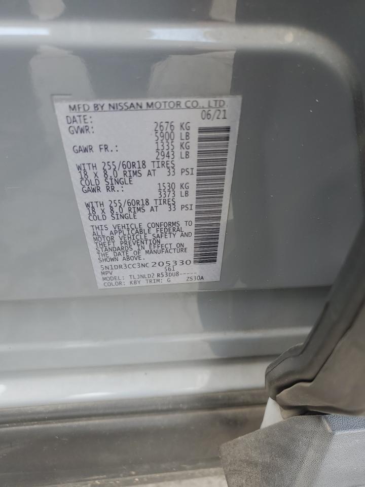 2022 Nissan Pathfinder Sl VIN: 5N1DR3CC3NC205330 Lot: 64749205