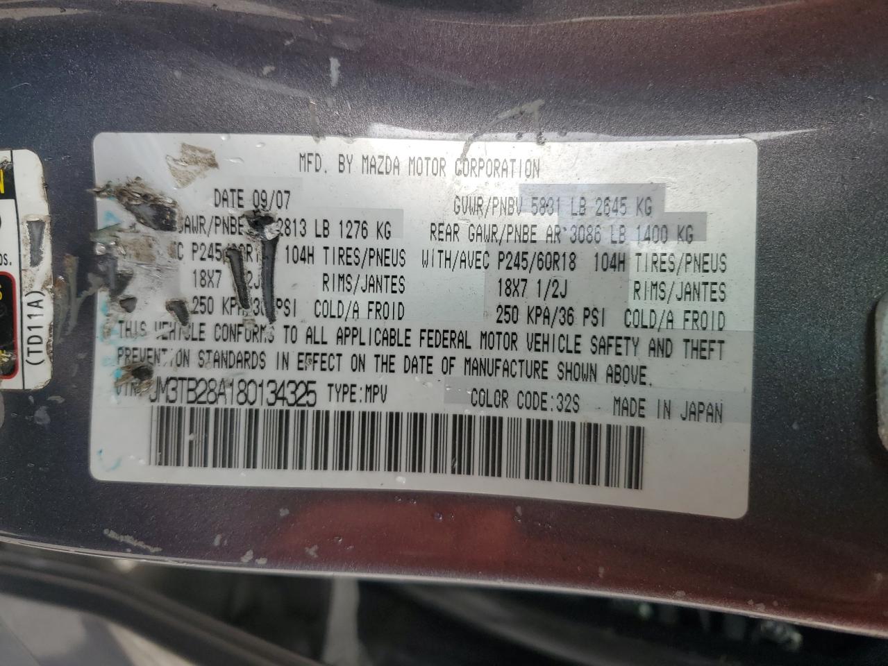 2008 Mazda Cx-9 VIN: JM3TB28A180134325 Lot: 64111965