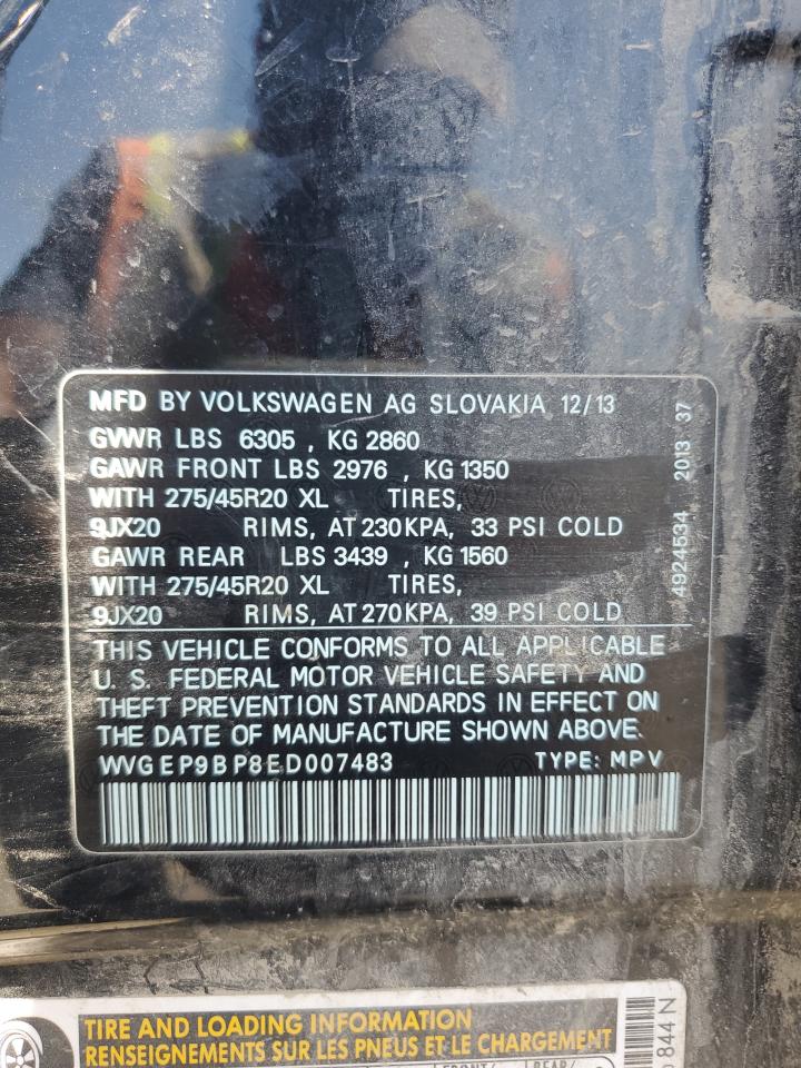 2014 Volkswagen Touareg V6 Tdi VIN: WVGEP9BP8ED007483 Lot: 65022135