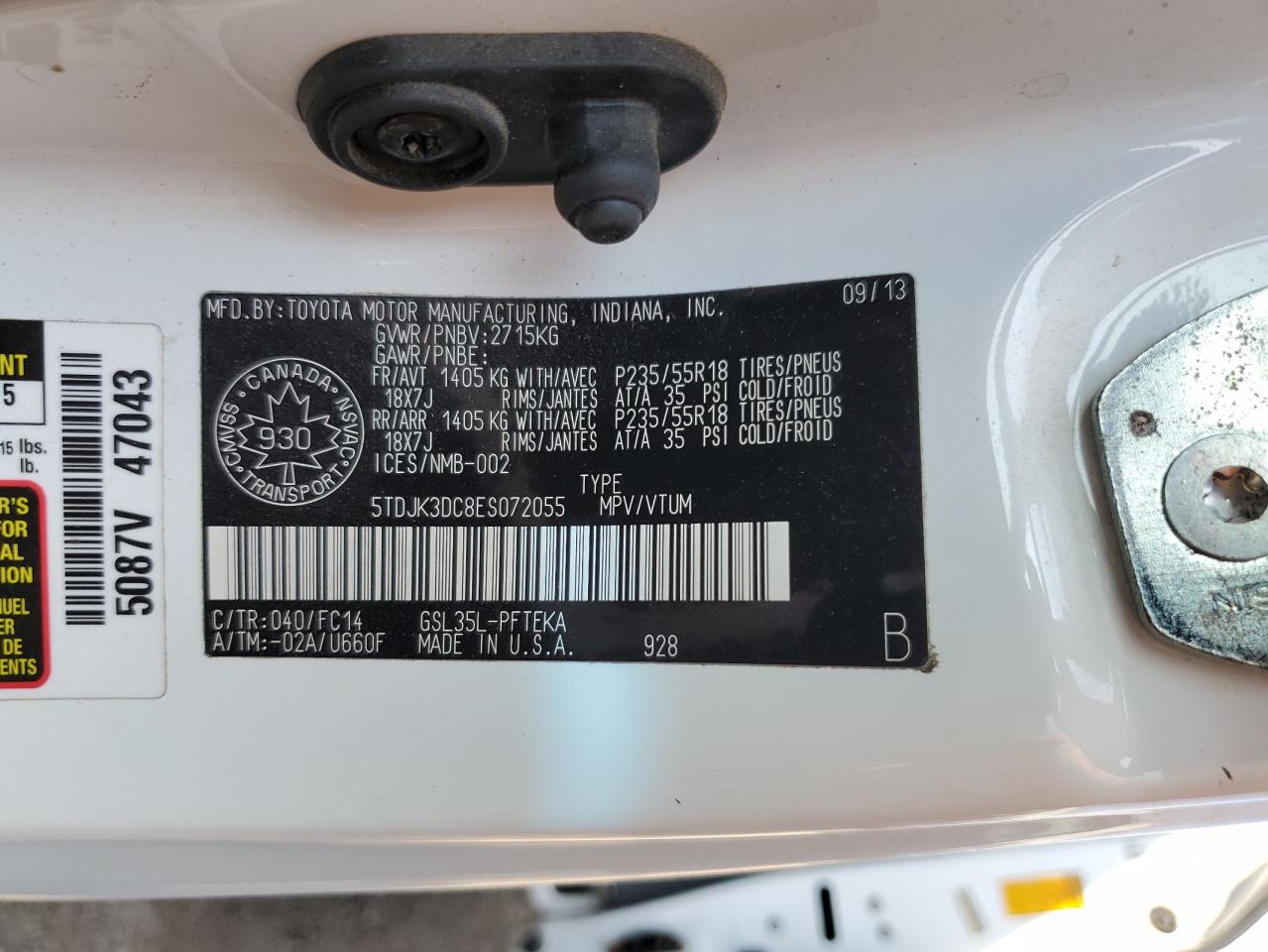 2014 Toyota Sienna Le VIN: 5TDJK3DC8ES072055 Lot: 64056145