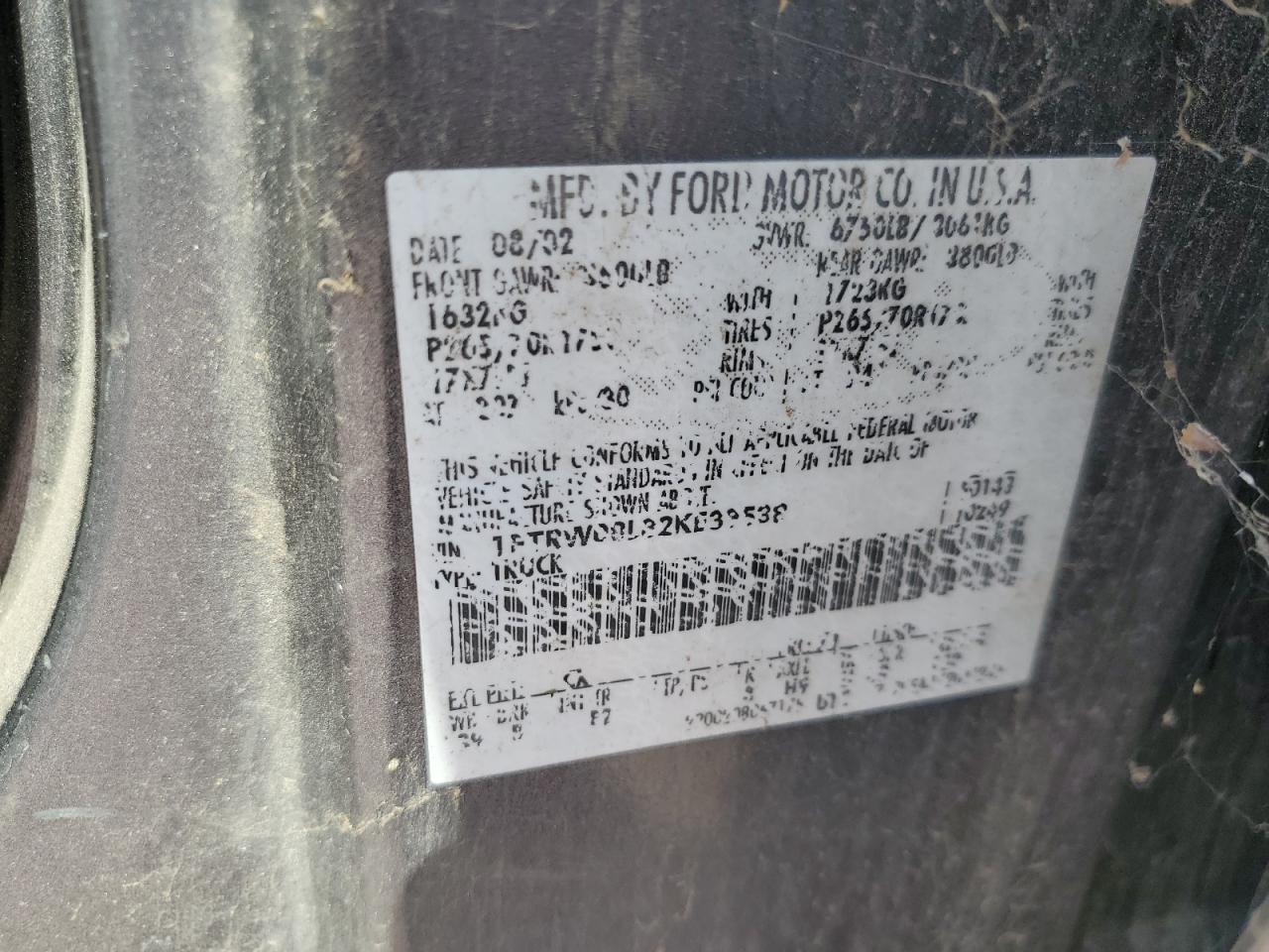 2002 Ford F150 Supercrew VIN: 1FTRW08L82KE39538 Lot: 64824995