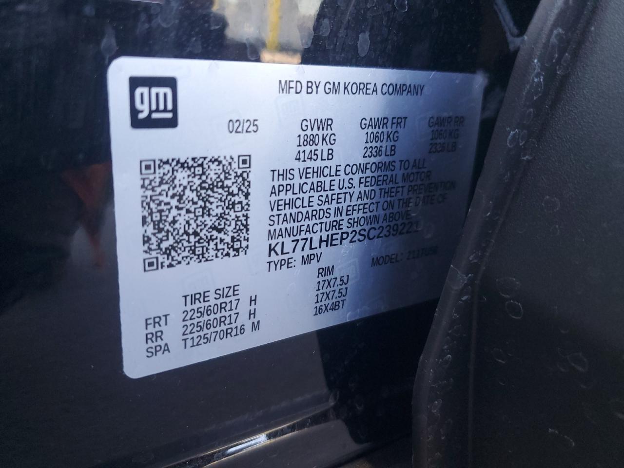 2025 Chevrolet Trax 1Lt VIN: KL77LHEP2SC239221 Lot: 63570695