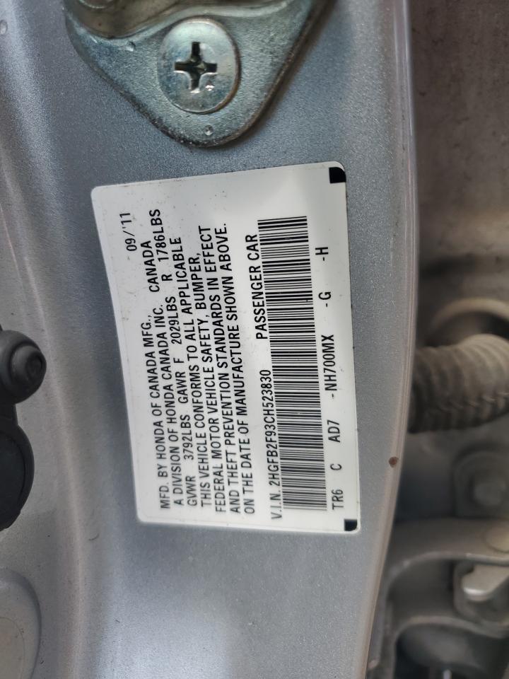2012 Honda Civic Exl VIN: 2HGFB2F93CH523830 Lot: 63476405